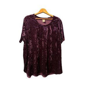 Faded Glory Shirt Womens Plus Size 2X 18W 20W Purple Velour Top Tunic NWT